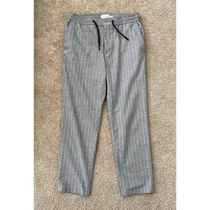 Topman Trousers Grey Stripe Slim Pants Wool Pinstripe Crop